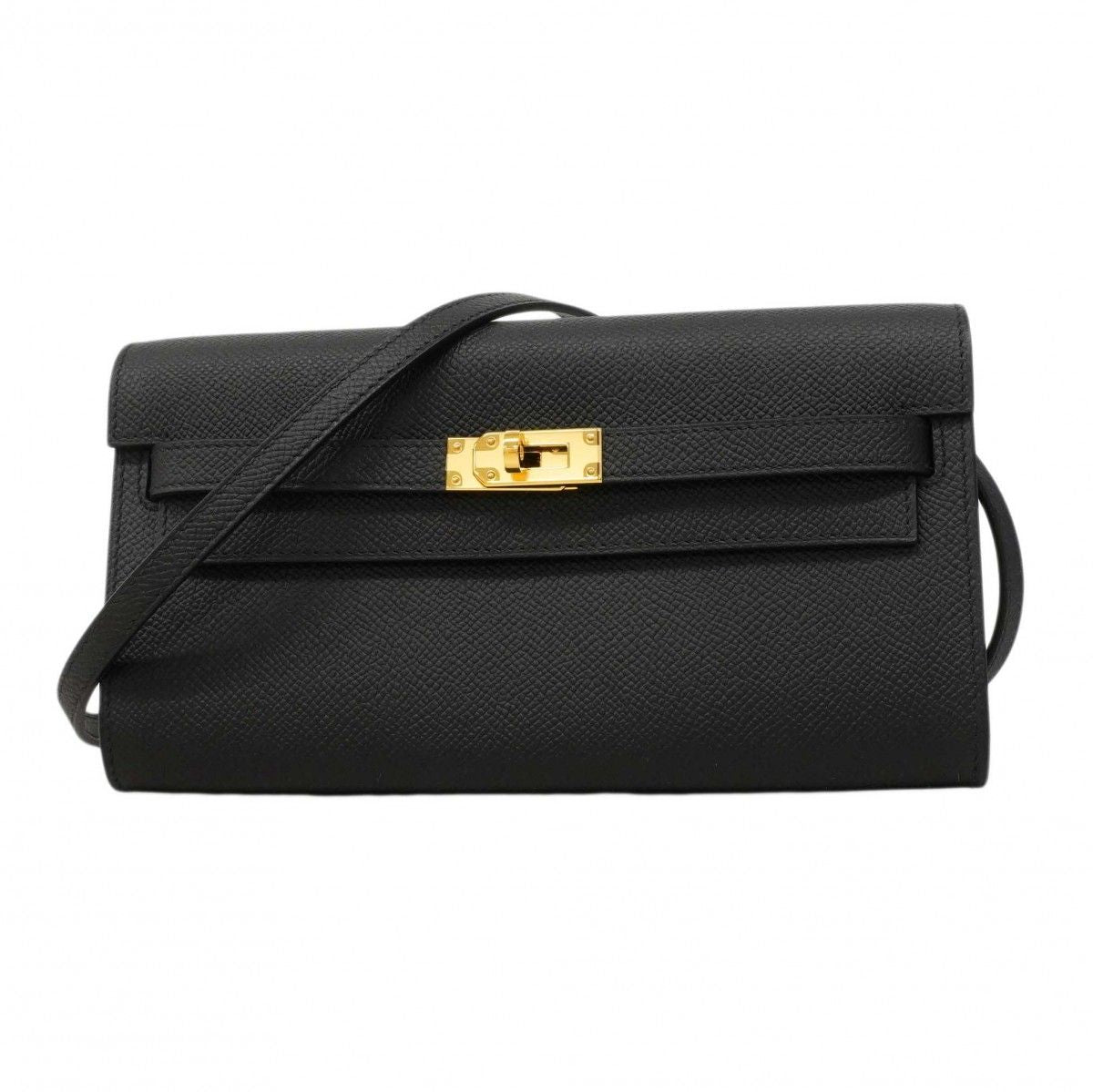 Hermes Shoulder Wallet Kelly to Go Veau Epsom Black Gold