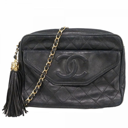 Chanel Shoulder Bag Quilted Lambskin Black Gold