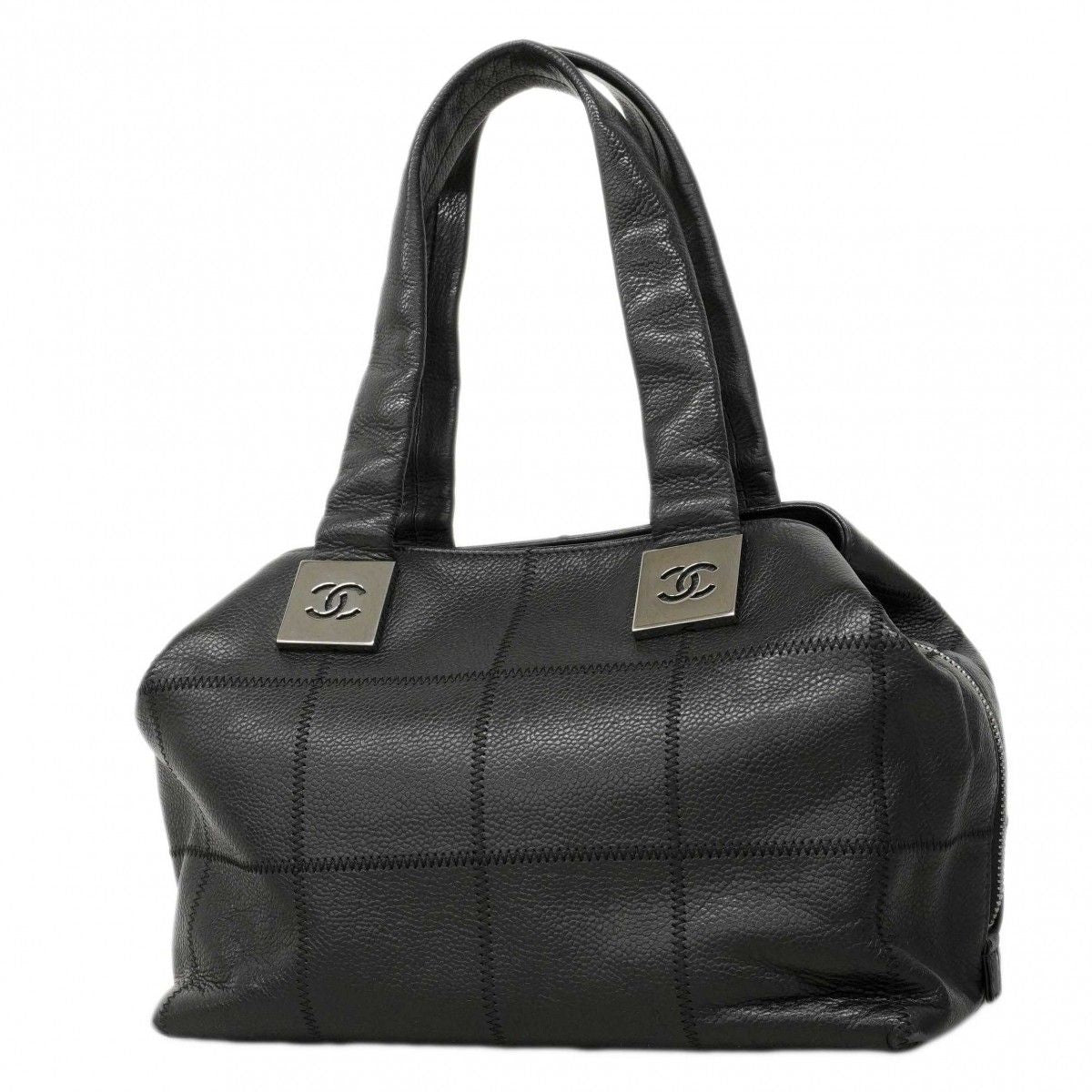 Chanel Handbag Choco Bar Caviar Leather Black Silver