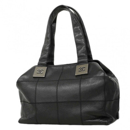 Chanel Handbag Choco Bar Caviar Leather Black Silver