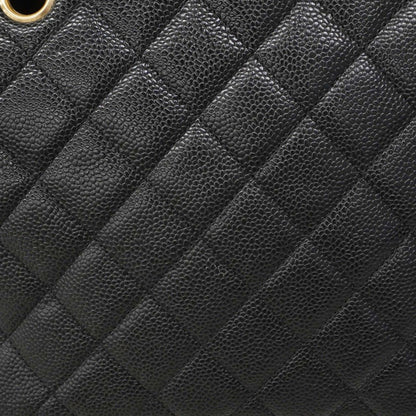 Chanel Shoulder Bag Quilted Caviar Leather Black Gold — view 8