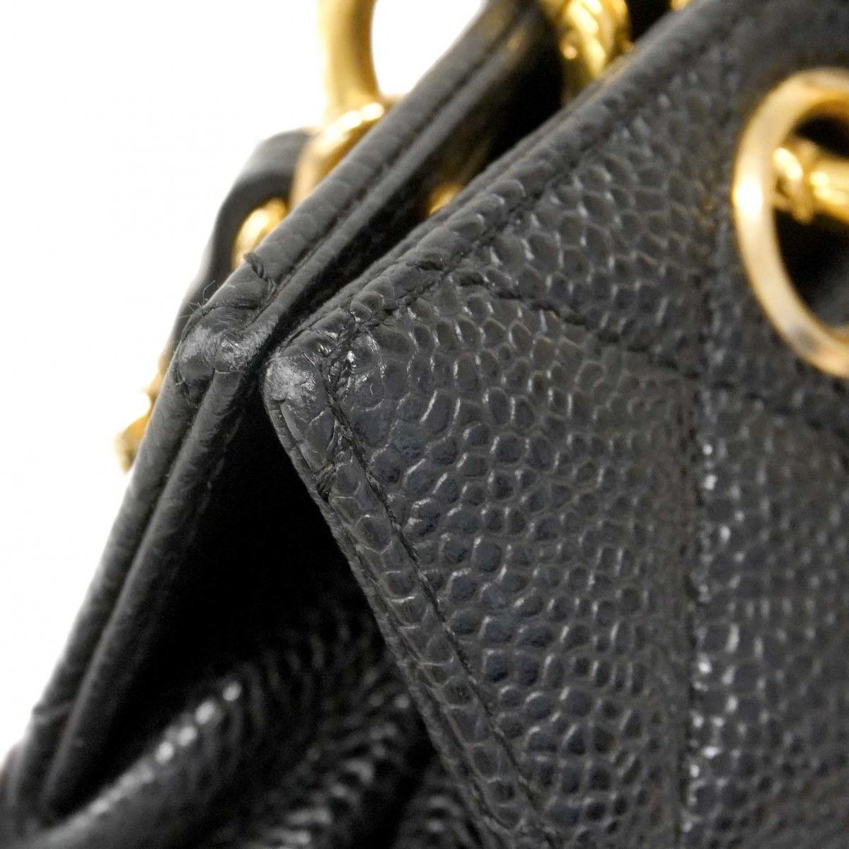 Chanel Shoulder Bag Quilted Caviar Leather Black Gold — view 6