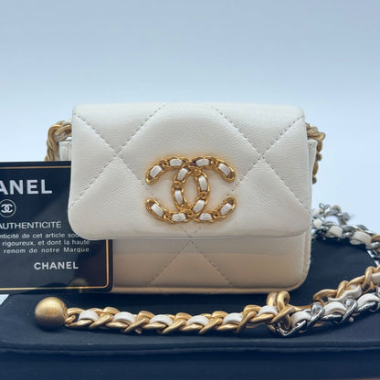 Chanel Shoulder Bag Chain Wallet Quilted CC Logo White with Shield Card