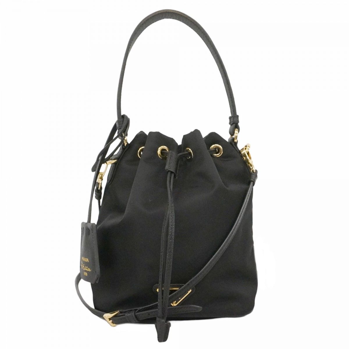 Prada Handbag Nylon Black Champagne Gold 2-Way Bag
