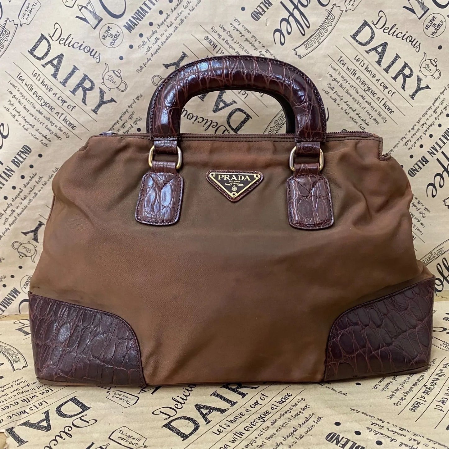 Prada Handbag Nylon Triangle Logo Mini Boston Travel Business