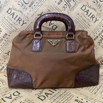 Prada Handbag Nylon Triangle Logo Mini Boston Travel Business
