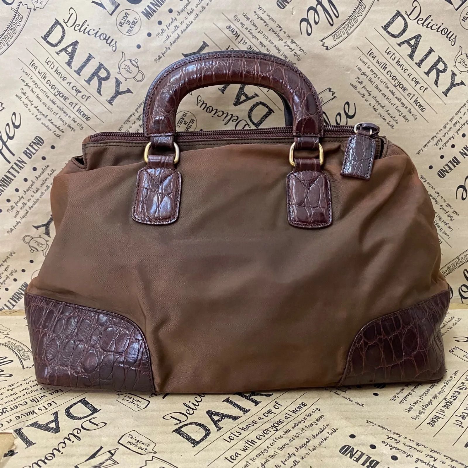 Prada Handbag Nylon Triangle Logo Mini Boston Travel Business — view 2