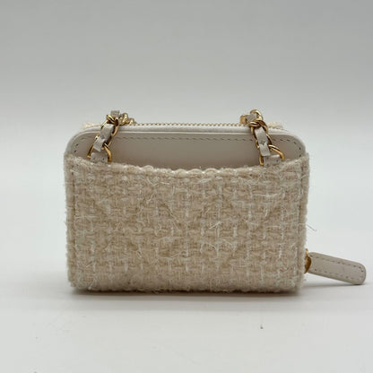 Chanel Mini Chain Wallet Coin Case Ribbon Tweed White CC Logo Gold — view 2