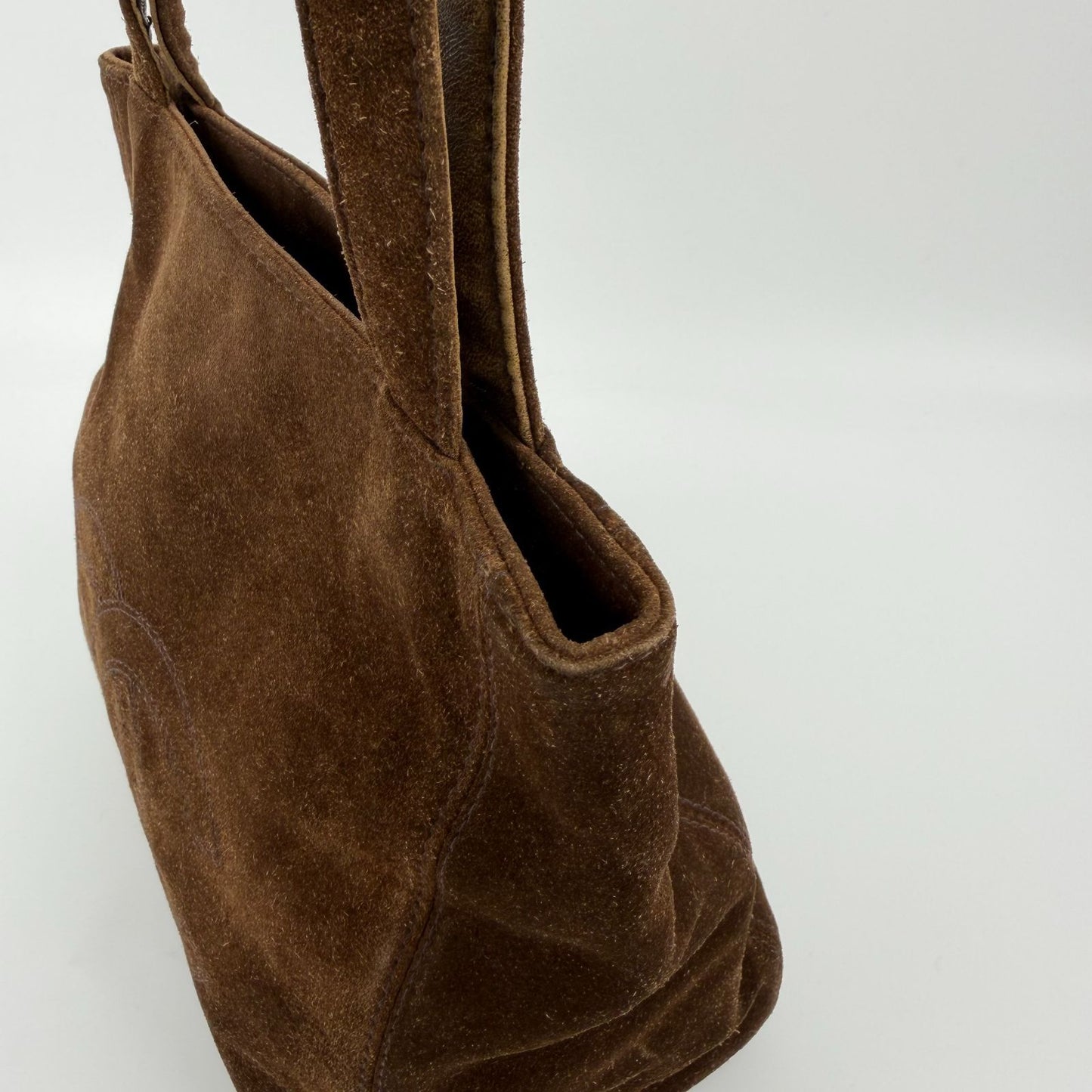 Chanel CC Logo Tote Shoulder Bag Brown Suede No 5 Vintage — view 5