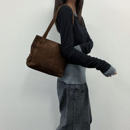 Chanel CC Logo Tote Shoulder Bag Brown Suede No 5 Vintage