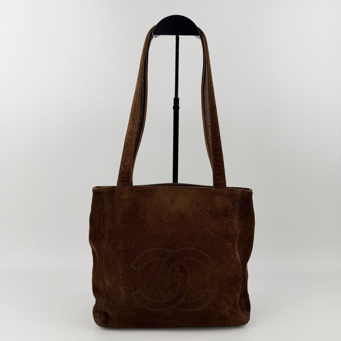 Chanel CC Logo Tote Shoulder Bag Brown Suede No 5 Vintage — view 2