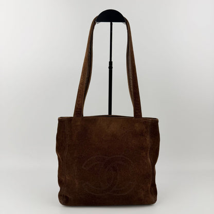 Chanel CC Logo Tote Shoulder Bag Brown Suede No 5 Vintage — view 2