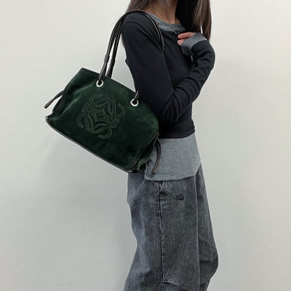 Loewe Anagram Shoulder Bag Green Suede Vintage