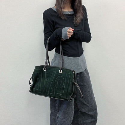 Loewe Anagram Shoulder Bag Green Suede Vintage — view 2
