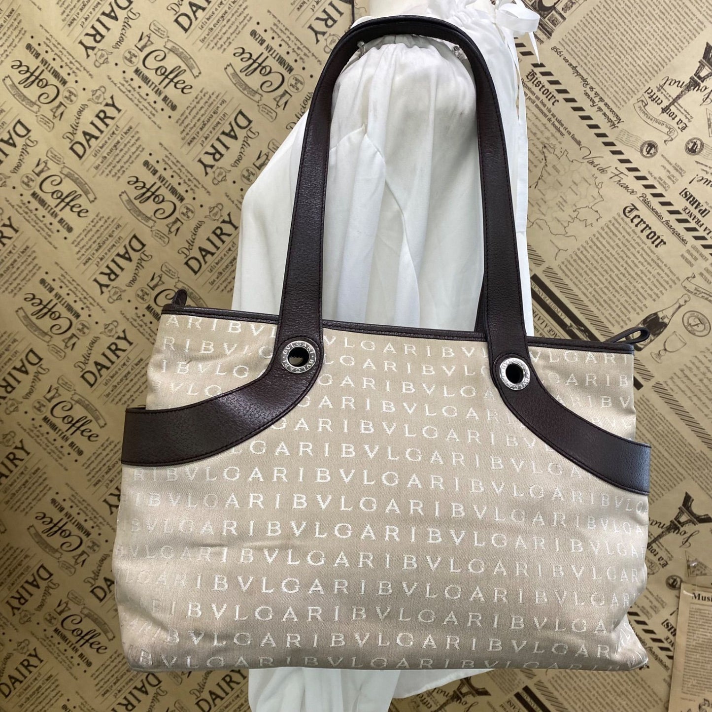 Bvlgari Bulgari Tote Logo Mania Hand Beige Business