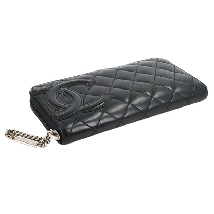 Chanel Cambon Line Zip Around Wallet Leather Enamel Black Silver — view 4