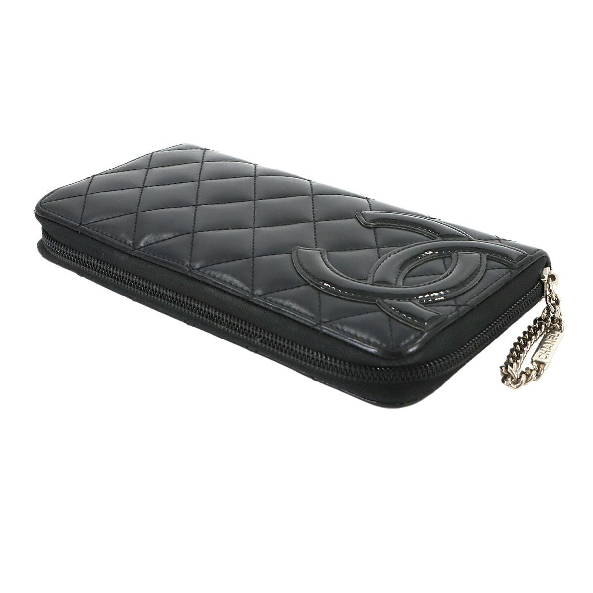 Chanel Cambon Line Zip Around Wallet Leather Enamel Black Silver — view 5