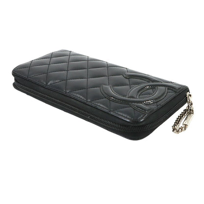 Chanel Cambon Line Zip Around Wallet Leather Enamel Black Silver — view 5