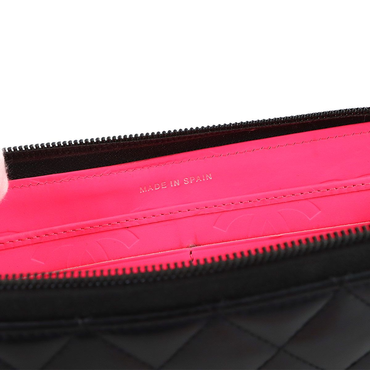 Chanel Cambon Line Zip Around Wallet Leather Enamel Black Silver — view 8