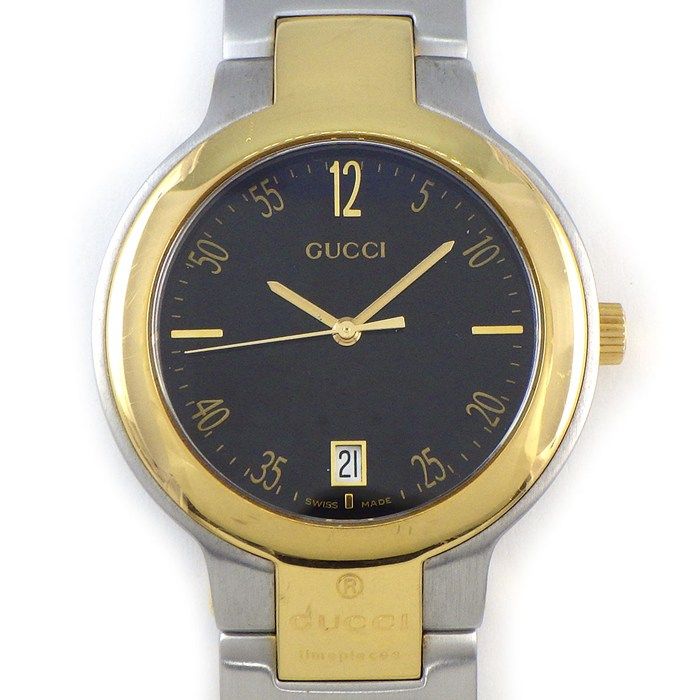 Gucci Watch Black Dial Date SS Quartz Analog