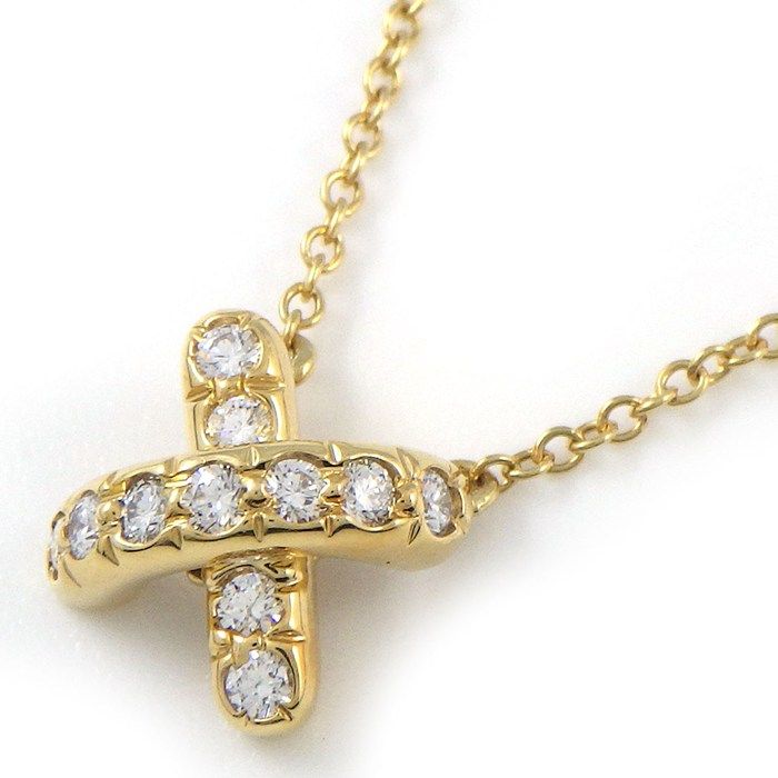 Tiffany & Co Necklace Cross Stitch Diamond 18k Yellow Gold