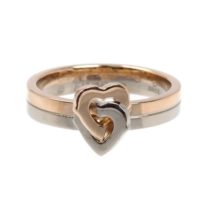 Cartier 18k Pink Gold 18k White Double Heart Ring — view 3