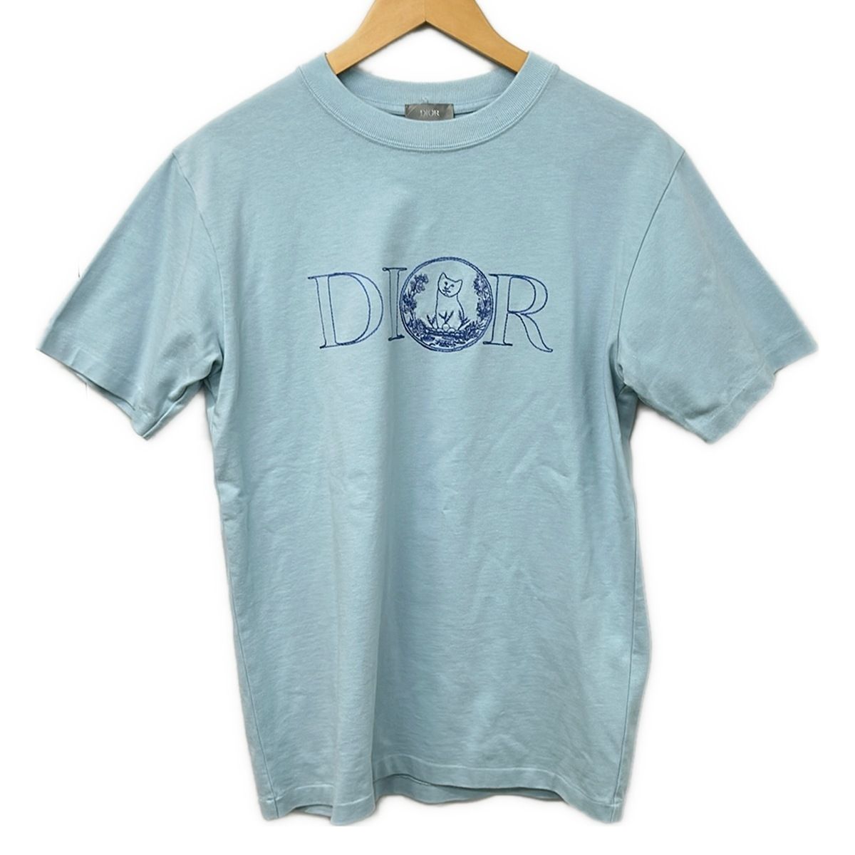 Dior Short Sleeve T-Shirt XS Light Blue Crew Neck Hilton Flannel Collaboration