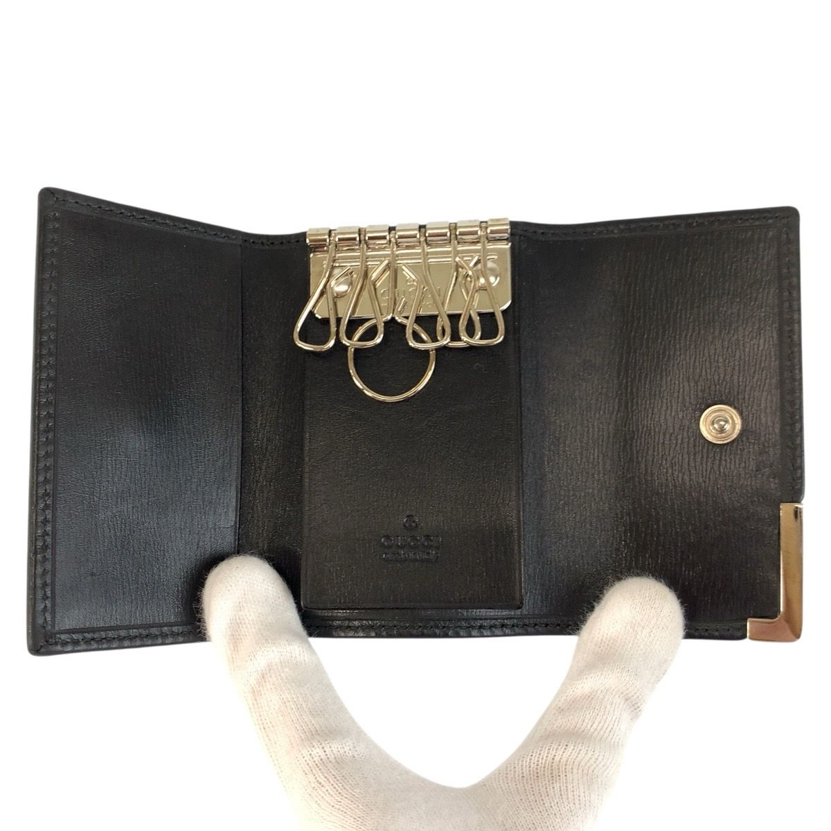 Gucci Black Silver Leather Key Case 6 Rows Key Holder — view 4