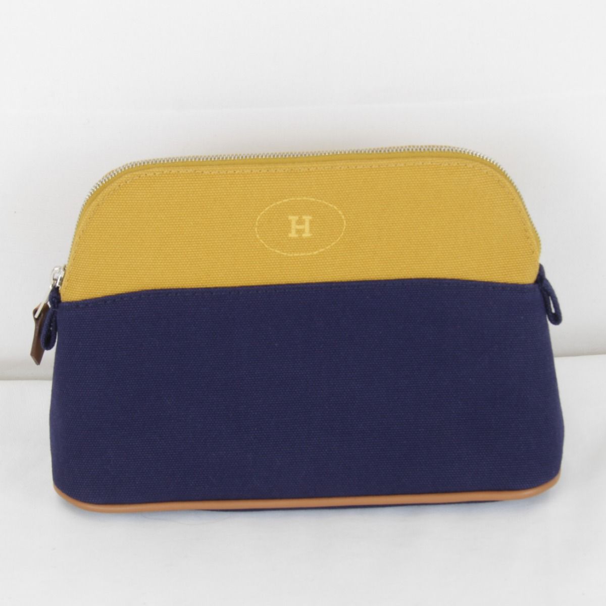 Hermes Bolide Mini Boxed Pouch Cotton Ocher Navy