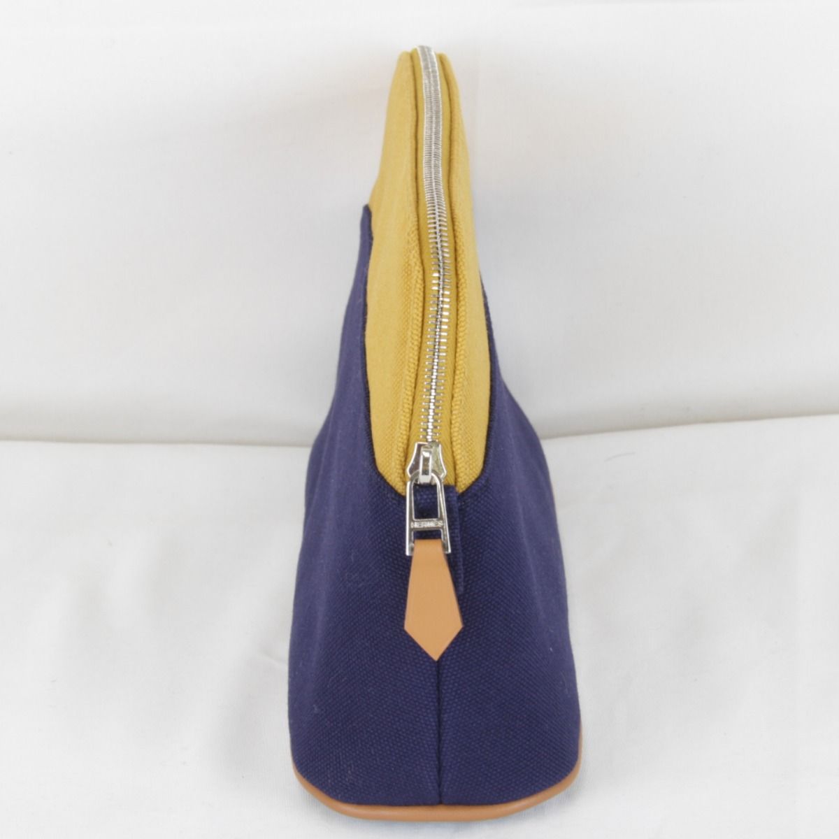 Hermes Bolide Mini Boxed Pouch Cotton Ocher Navy — view 3