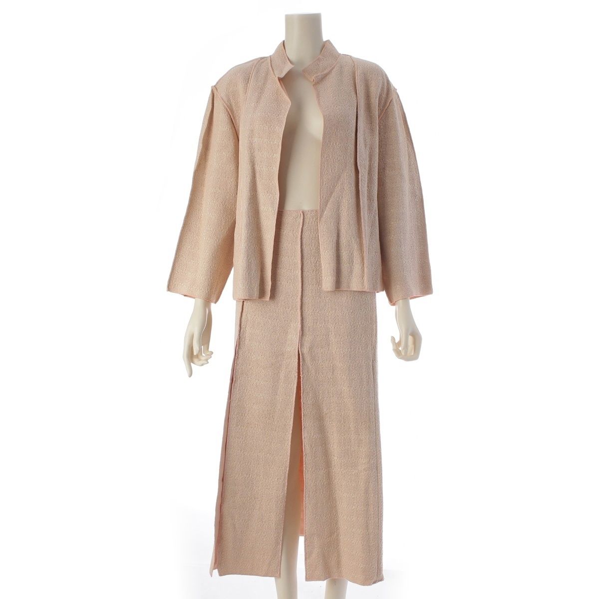 Chanel Wool Linen Jacket Skirt Set Pink 46
