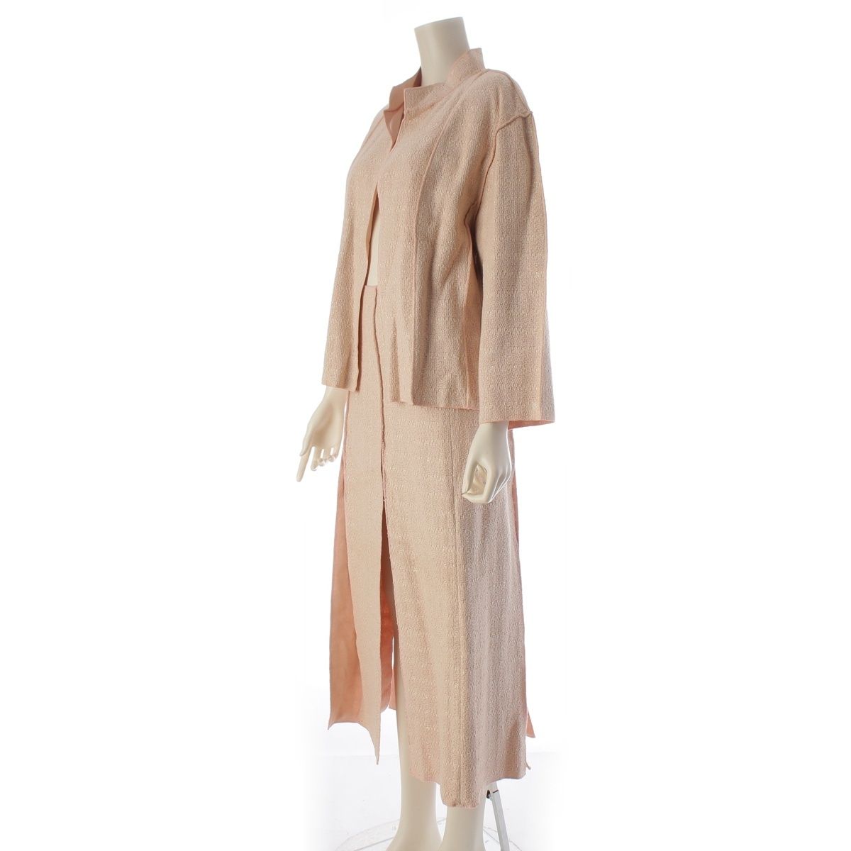 Chanel Wool Linen Jacket Skirt Set Pink 46 — view 2