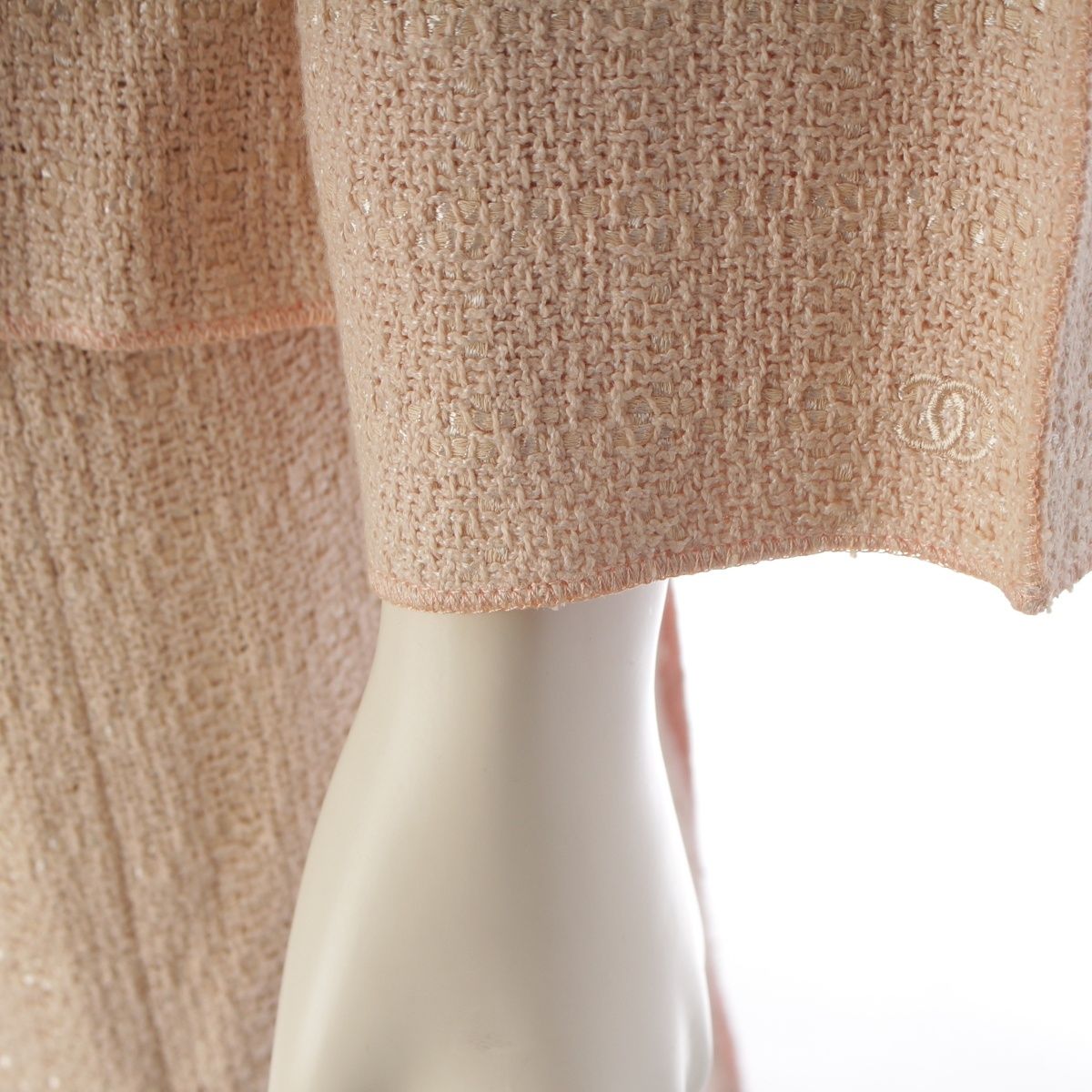 Chanel Wool Linen Jacket Skirt Set Pink 46 — view 7