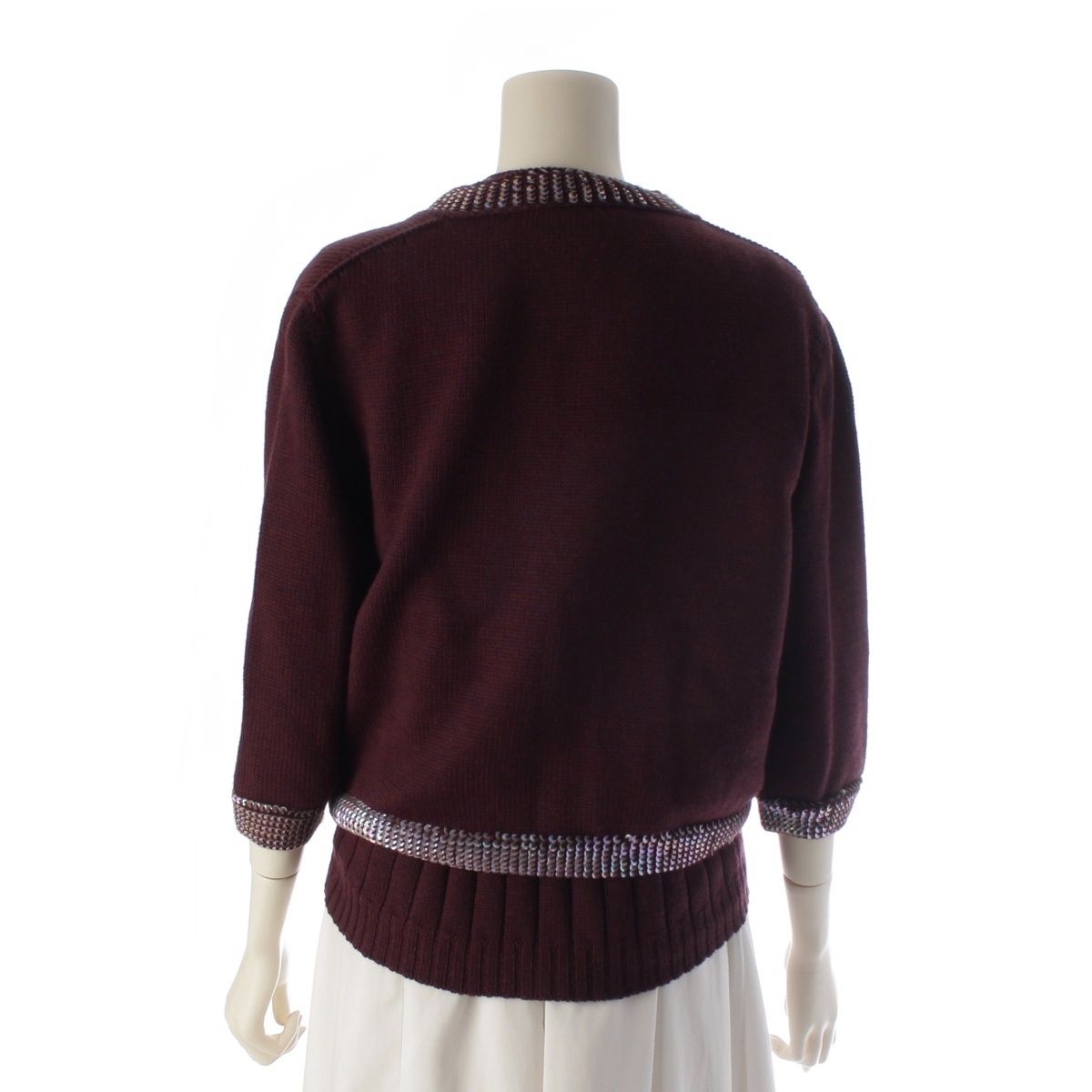 Chanel Wool Sequin Knit Ensemble Cardigan Sleeveless Top Set Purple 46 — view 4