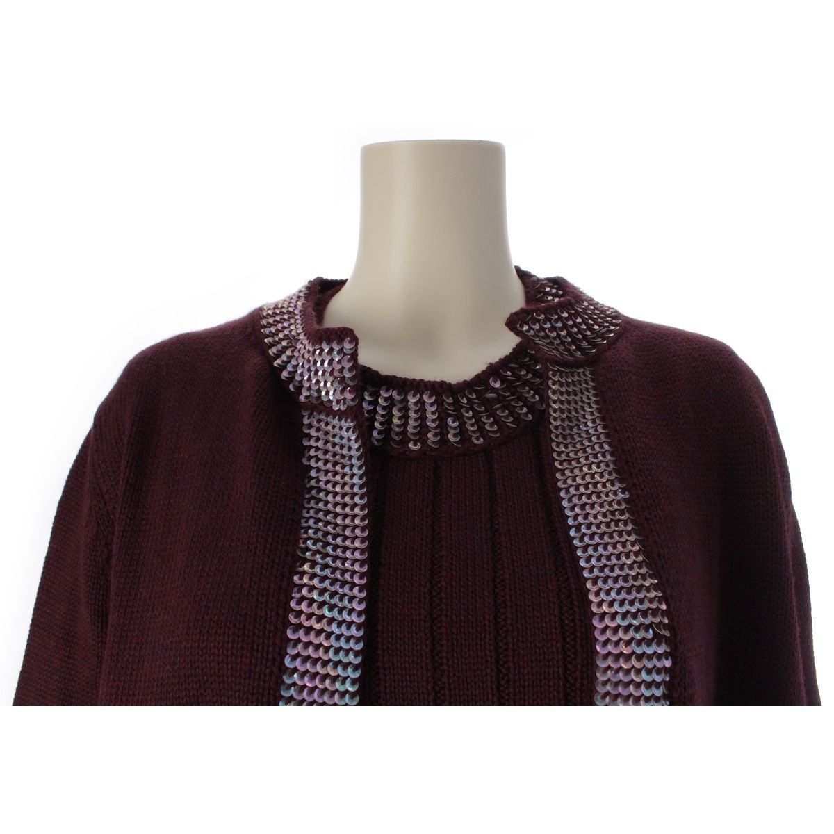Chanel Wool Sequin Knit Ensemble Cardigan Sleeveless Top Set Purple 46 — view 5