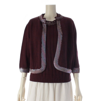 Chanel Wool Sequin Knit Ensemble Cardigan Sleeveless Top Set Purple 46