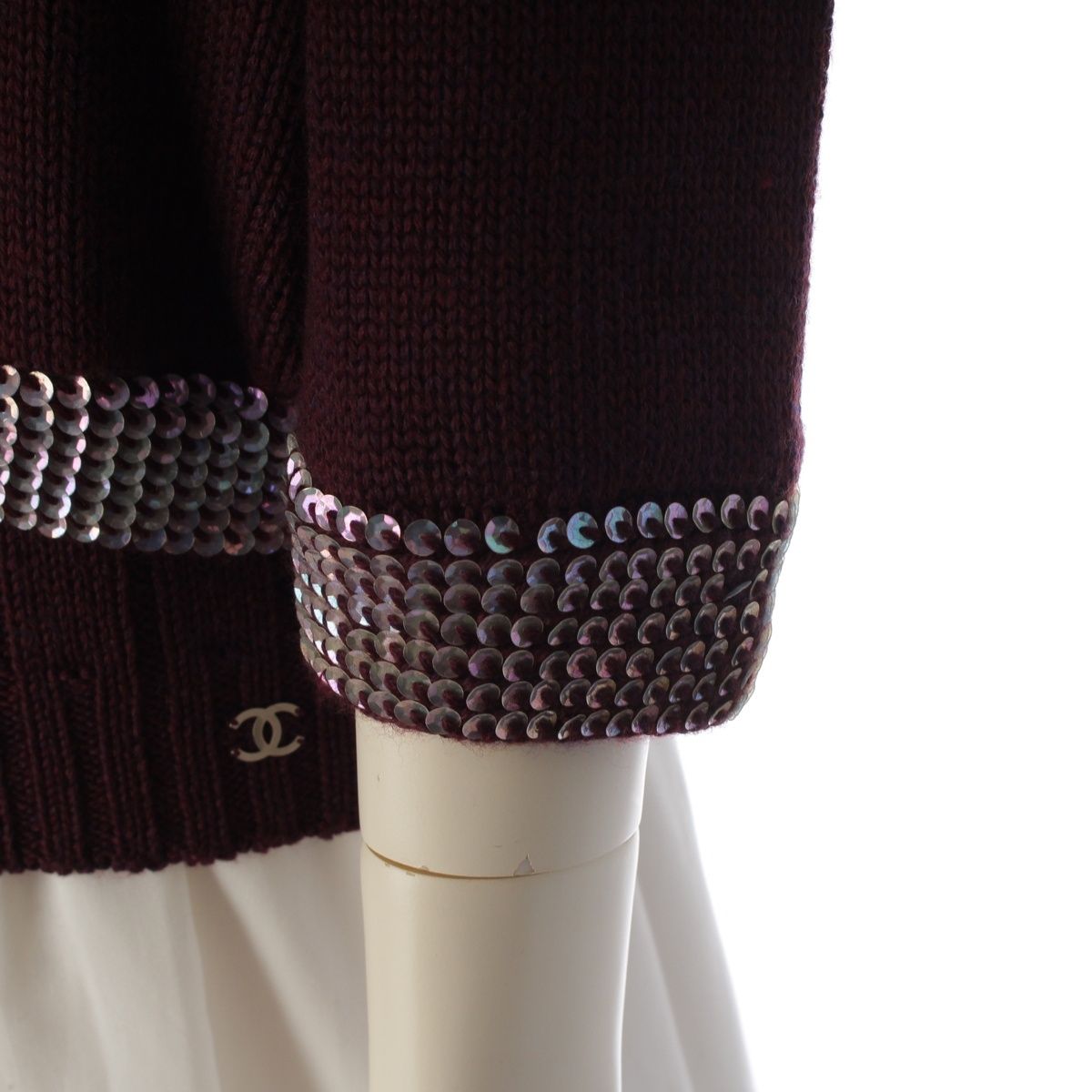 Chanel Wool Sequin Knit Ensemble Cardigan Sleeveless Top Set Purple 46 — view 7