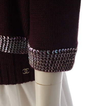 Chanel Wool Sequin Knit Ensemble Cardigan Sleeveless Top Set Purple 46 — view 7