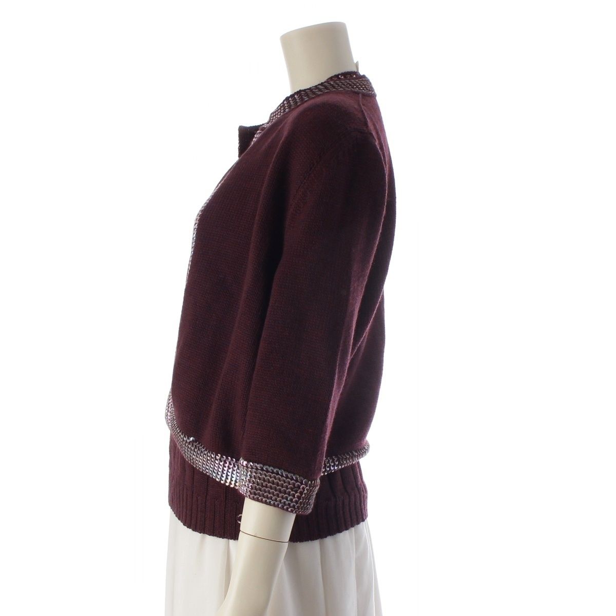 Chanel Wool Sequin Knit Ensemble Cardigan Sleeveless Top Set Purple 46 — view 3