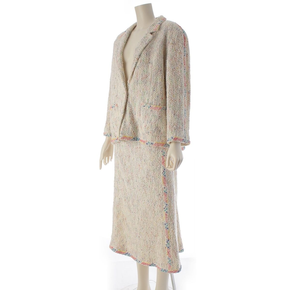 Chanel Paint Tweed Jacket Skirt Set White Multicolor 42 — view 2