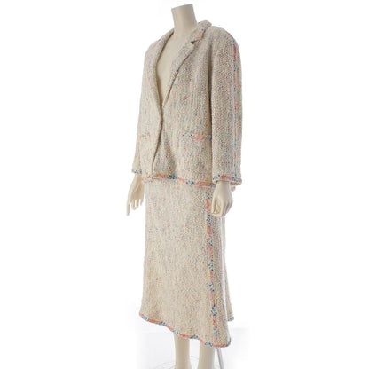Chanel Paint Tweed Jacket Skirt Set White Multicolor 42 — view 2