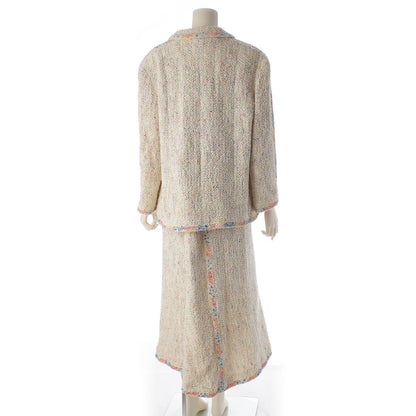 Chanel Paint Tweed Jacket Skirt Set White Multicolor 42 — view 4