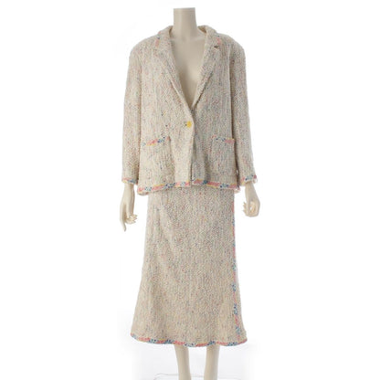 Chanel Paint Tweed Jacket Skirt Set White Multicolor 42