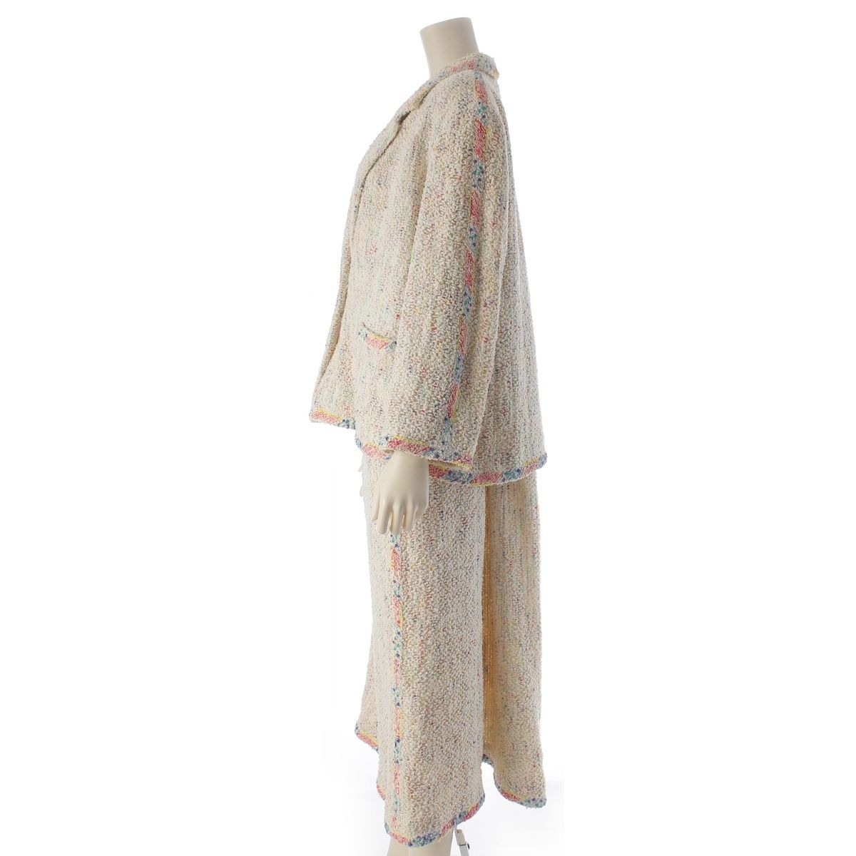 Chanel Paint Tweed Jacket Skirt Set White Multicolor 42 — view 3