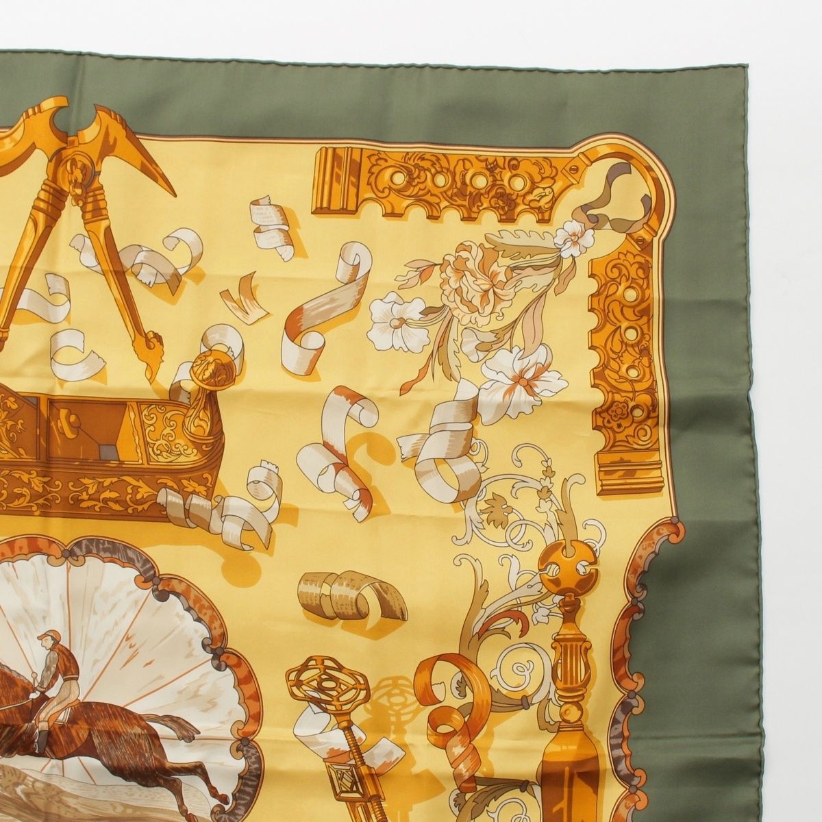 Hermes Carre 90 Copeaux Sawdust Silk Scarf Yellow Khaki — view 3