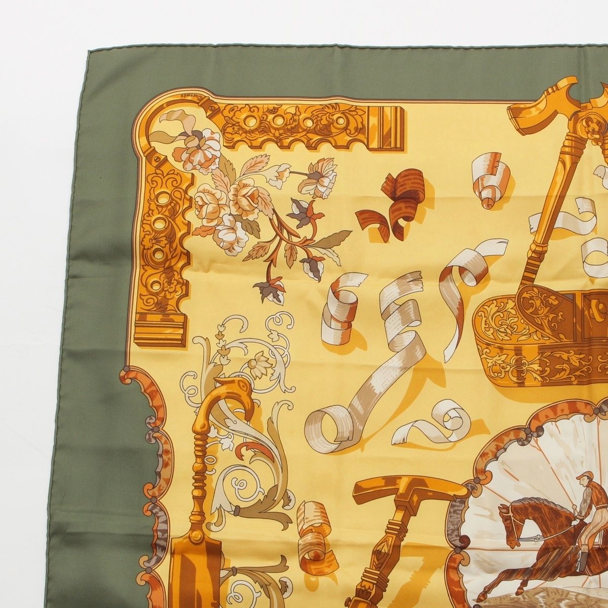 Hermes Carre 90 Copeaux Sawdust Silk Scarf Yellow Khaki — view 2