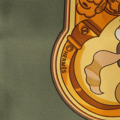 Hermes Carre 90 Copeaux Sawdust Silk Scarf Yellow Khaki — view 8