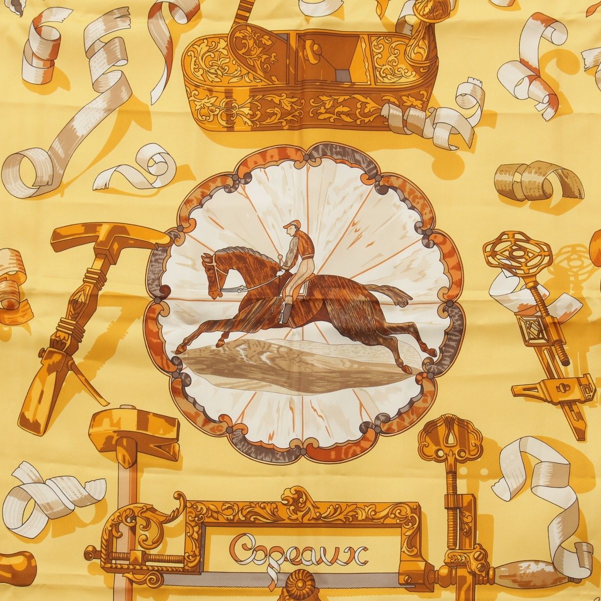 Hermes Carre 90 Copeaux Sawdust Silk Scarf Yellow Khaki — view 6