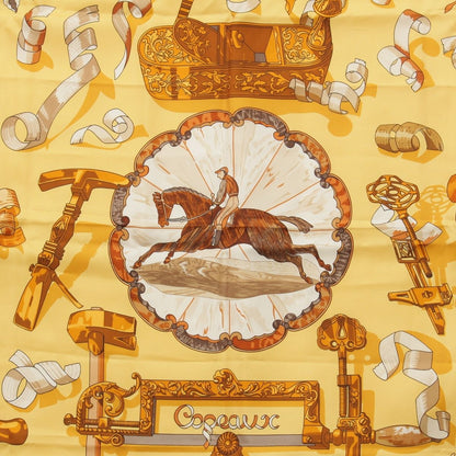 Hermes Carre 90 Copeaux Sawdust Silk Scarf Yellow Khaki — view 6