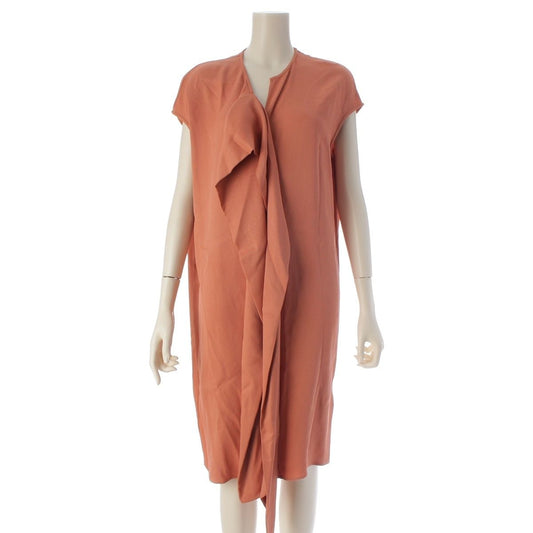Hermes Silk Ribbon Sleeveless Dress Coral Pink Orange 34